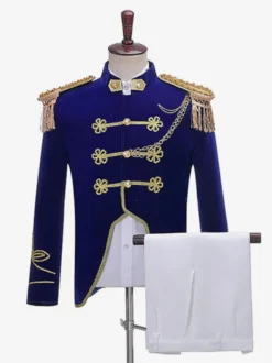 Costume Royal Victorienne Homme Style Militaire Naval Ensemble 3 Pièces avec Chemise et Pantalon