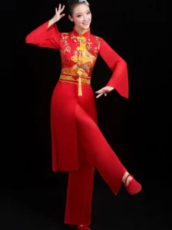 Costumes Chinois Costume De Danse Du Dragon Rouge Costumes De Carnaval Tenue 2 Pièces Déguisements Halloween