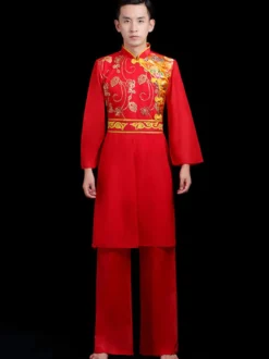 Costumes Chinois Homme Costumes De Danse Du Dragon Rouge Kung Fu Carnaval Déguisements Halloween