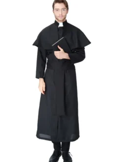 Costumes d'déguisements Halloween Ceinture noire en Polyester Déguisements Halloween Costume Prêtre Homme Ceinture