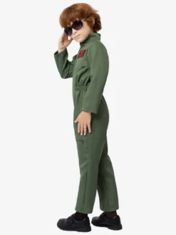Costumes de combinaison de pilote pour garçons pour enfants Costumes de carnaval d'Halloween vert chasseur