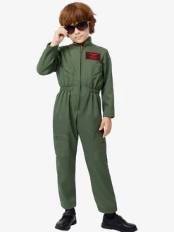 Costumes de combinaison de pilote pour garçons pour enfants Costumes de carnaval d'Halloween vert chasseur