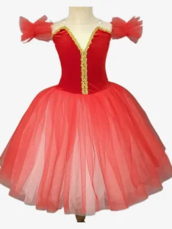 Costumes de danse de Ballet ballerine rouge pour filles robe à volants en dentelle et Polyester vêtements de danse