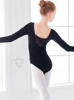 Costumes de danse de ballet ballerine noire enfants en dentelle plissée mise en forme combinaison vêtements de danse costume de danse fille