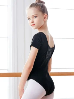 Costumes de danse de ballet ballerine noire enfants en dentelle plissée mise en forme combinaison vêtements de danse costume de danse fille