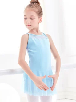 Costumes de danse de ballet bleu ciel clair ballerine enfants plissée entrecroisée œuvre d'art dos nu robe tunique vêtements de danse costume de danse fille