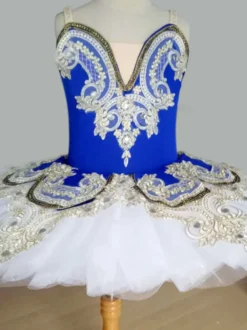 Costumes de danse de ballet bleu femme enfant ballerine volants dentelle robe en polyester vêtements de danse