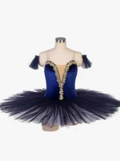 Costumes de danse de Ballet bleu profond fille adulte robe de ballerine à volants en dentelle