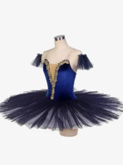 Costumes de danse de Ballet bleu profond fille adulte robe de ballerine à volants en dentelle
