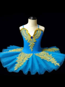 Costumes de danse de Ballet fille enfant ballerine strass dentelle Polyester ensemble