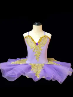 Costumes de danse de Ballet fille enfant ballerine strass dentelle Polyester ensemble