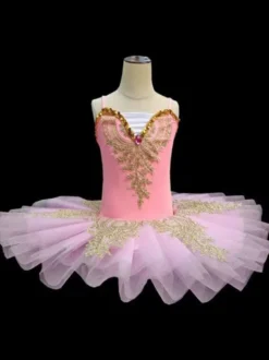 Costumes de danse de Ballet fille enfant ballerine strass dentelle Polyester ensemble