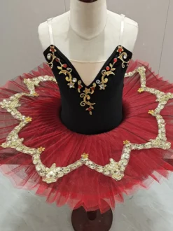 Costumes de danse de Ballet rouge fille enfant ballerine appliques strass dentelle Polyester robe ensemble vêtements de danse