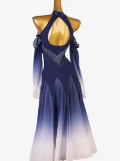 Costumes de danse de salon Deep Blue Women's Elegant Lycra Spandex Tunic Dress Backless Dancing Wear