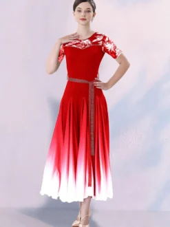 Costumes De Danse De Salon Manches Courtes Robe De Danse Lycra Spandex Pour Femmes