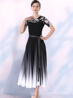 Costumes De Danse De Salon Manches Courtes Robe De Danse Lycra Spandex Pour Femmes