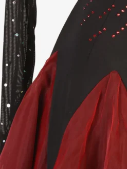 Costumes De Danse De Salon Manches Longues Robe Noir Rouge Femmes Élégantes Robe En Lycra Spandex Strass Robe De Danse