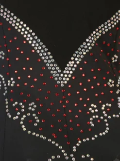 Costumes De Danse De Salon Manches Longues Noir Femmes Élégantes Lycra Spandex Strass Robe Vêtements De Danse