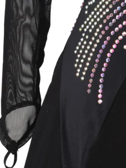 Costumes de danse de salon noir femmes Sexy Polyester imprimé fleuri strass robe danseuse robe de danse
