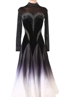 Costumes de danse de salon noir femmes Sexy polyester danseuse robe moulante strass robe de danse