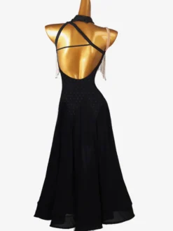 Costumes de danse de salon noir femme Lycra Spandex robe asymétrique robe de danse