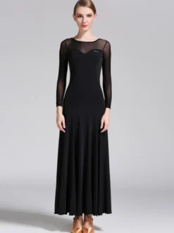 Costumes de Danse de Salon Noir Femme Elégant Transparente Col Bijou Polyester Robe Robe de Danse