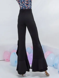 Costumes de danse de salon noir Lycra Spandex pantalon évasé vêtements de danse