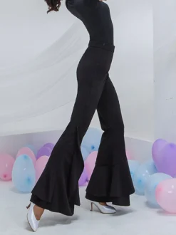Costumes de danse de salon noir Lycra Spandex pantalon évasé vêtements de danse
