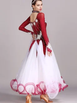Costumes de danse de salon noir femmes élégant bijou cou robe en Polyester strass dentelle robe de danse superposée
