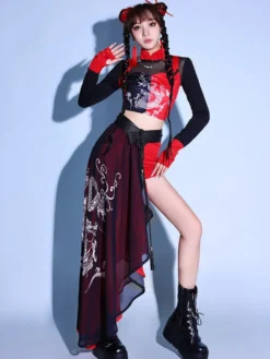 Costumes de danse Ensemble de vêtements de danse imprimé dragon de jazz pour femmes