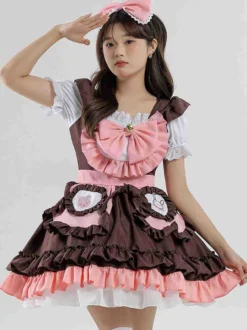 Costumes de femme de chambre Robe de fille marron café