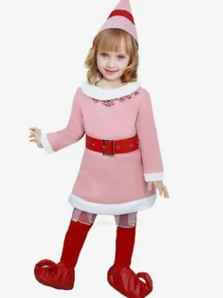 Costumes d'elfe rose pour fille Cosplay de noël Déguisement enfant