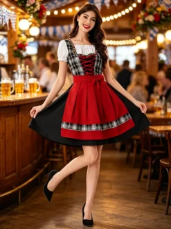 Costumes de l'Oktoberfest : robes dirndl midi et longues pour femmes costumes de fêtes robes noires rétro d'Halloween pour filles et adultes ensembles pour l'Oktoberfest.