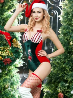 Costumes de Noël 3 pièces Incroyables nounours pour femmes avec bas