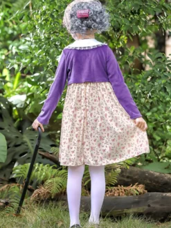 Costumes de vieille dame pour filles Ensemble de costumes de carnaval d'Halloween violet