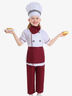 Costumes d'Halloween pour enfants Rouge Blanc Halloween Fibre de polyester Ensemble de polyester Pantalon chapeau pour enfant