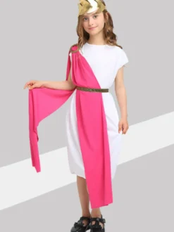 Costumes d'Halloween pour enfants Ensemble de polyester Rose Halloween Robe à ceinture pour enfants