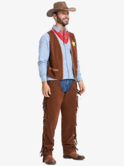 Costumes d'Halloween pour hommes ensemble burlesque en polyester chapeau et haut marron café costumes de vacances