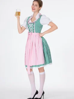 Costumes d'Oktoberfest Ensemble de tablier et robe rétro à carreaux verts Costumes de vacances