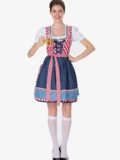 Costumes d'Oktoberfest Ensemble de tablier et robe rétro à carreaux verts Costumes de vacances