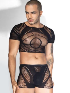 Costume sexy pour homme ensemble transparent en polyester pour boîte de nuit