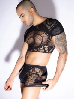 Costume sexy pour homme ensemble transparent en polyester pour boîte de nuit