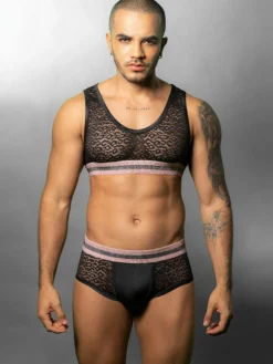 Costume sexy pour homme Gogoboy en dentelle pour jeu de rôle ensemble haut et pantalon court