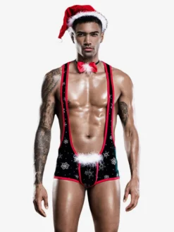 Costume sexy pour homme Halloween Noël cravate chapeau polyester tenue de boîte de nuit