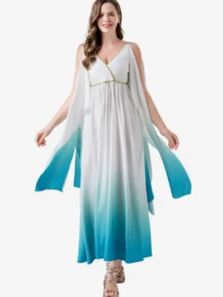 Costumes Grecs Robe Élégante Bleu Ciel Clair Ensemble Ombré Déguisement Carnaval