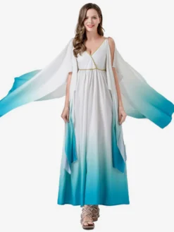Costumes Grecs Robe Élégante Bleu Ciel Clair Ensemble Ombré Déguisement Carnaval