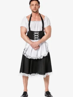 Costumes Halloween Bonne Blanc Drôle Robe Tablier Tunique Vacances Costumes