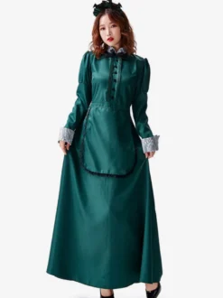Costumes Halloween Robe Verte Vintage Ensemble De Femme Fête Déguisement