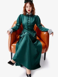 Costumes Halloween Robe Verte Vintage Ensemble De Femme Fête Déguisement