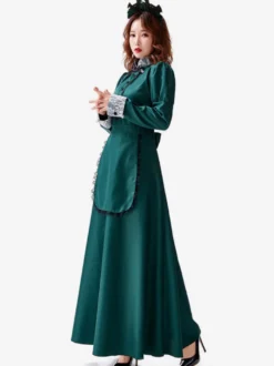 Costumes Halloween Robe Verte Vintage Ensemble De Femme Fête Déguisement
